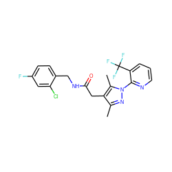 Cc1nn(-c2ncccc2C(F)(F)F)c(C)c1CC(=O)NCc1ccc(F)cc1Cl ZINC000095565553