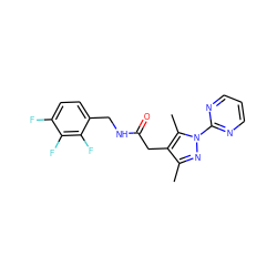 Cc1nn(-c2ncccn2)c(C)c1CC(=O)NCc1ccc(F)c(F)c1F ZINC000095565225