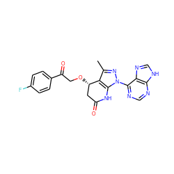 Cc1nn(-c2ncnc3[nH]cnc23)c2c1[C@@H](OCC(=O)c1ccc(F)cc1)CC(=O)N2 ZINC001772604104