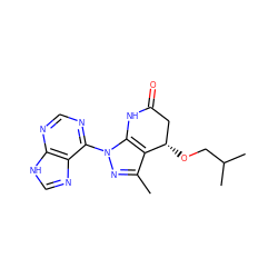 Cc1nn(-c2ncnc3[nH]cnc23)c2c1[C@@H](OCC(C)C)CC(=O)N2 ZINC001772596739