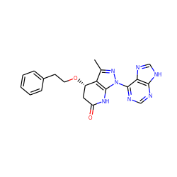 Cc1nn(-c2ncnc3[nH]cnc23)c2c1[C@@H](OCCc1ccccc1)CC(=O)N2 ZINC001772588071