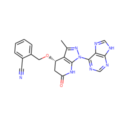 Cc1nn(-c2ncnc3[nH]cnc23)c2c1[C@@H](OCc1ccccc1C#N)CC(=O)N2 ZINC001772581173