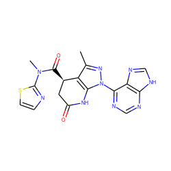 Cc1nn(-c2ncnc3[nH]cnc23)c2c1[C@H](C(=O)N(C)c1nccs1)CC(=O)N2 ZINC001772657814