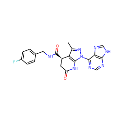 Cc1nn(-c2ncnc3[nH]cnc23)c2c1[C@H](C(=O)NCc1ccc(F)cc1)CC(=O)N2 ZINC001772657611