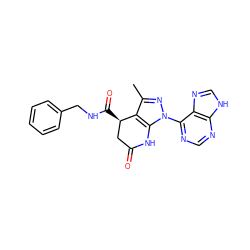 Cc1nn(-c2ncnc3[nH]cnc23)c2c1[C@H](C(=O)NCc1ccccc1)CC(=O)N2 ZINC001772627868