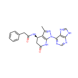 Cc1nn(-c2ncnc3[nH]cnc23)c2c1[C@H](NC(=O)Cc1ccccc1)CC(=O)N2 ZINC001772619918