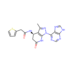 Cc1nn(-c2ncnc3[nH]cnc23)c2c1[C@H](NC(=O)Cc1cccs1)CC(=O)N2 ZINC001772622271