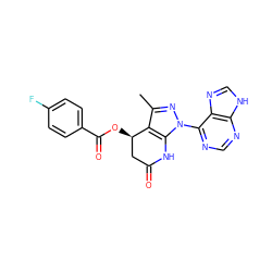 Cc1nn(-c2ncnc3[nH]cnc23)c2c1[C@H](OC(=O)c1ccc(F)cc1)CC(=O)N2 ZINC001772637439