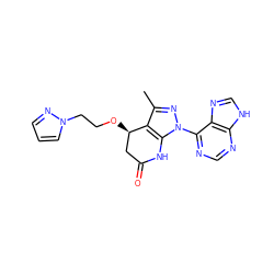 Cc1nn(-c2ncnc3[nH]cnc23)c2c1[C@H](OCCn1cccn1)CC(=O)N2 ZINC001772647515