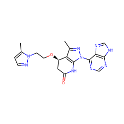 Cc1nn(-c2ncnc3[nH]cnc23)c2c1[C@H](OCCn1nccc1C)CC(=O)N2 ZINC001772597529