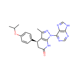 Cc1nn(-c2ncnc3[nH]cnc23)c2c1[C@H](c1ccc(OC(C)C)cc1)CC(=O)N2 ZINC000020719917