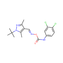 Cc1nn(C(C)(C)C)c(C)c1/C=N/OC(=O)Nc1ccc(Cl)c(Cl)c1 ZINC000001048835