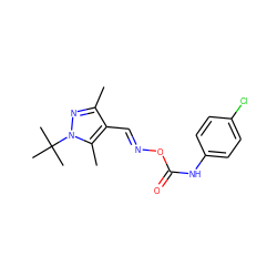 Cc1nn(C(C)(C)C)c(C)c1/C=N/OC(=O)Nc1ccc(Cl)cc1 ZINC000000139949