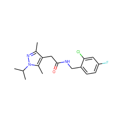 Cc1nn(C(C)C)c(C)c1CC(=O)NCc1ccc(F)cc1Cl ZINC000095565890