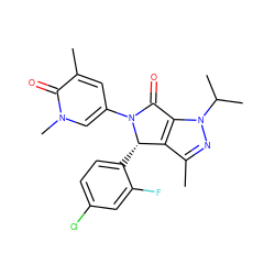 Cc1nn(C(C)C)c2c1[C@H](c1ccc(Cl)cc1F)N(c1cc(C)c(=O)n(C)c1)C2=O ZINC000261134184