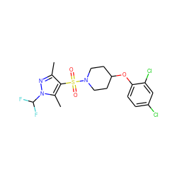 Cc1nn(C(F)F)c(C)c1S(=O)(=O)N1CCC(Oc2ccc(Cl)cc2Cl)CC1 ZINC000207210655