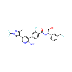 Cc1nn(C(F)F)cc1-c1cnc(N)c(-c2ccc(C(=O)N[C@H](CO)c3cccc(CF)c3)c(F)c2)c1 ZINC001772620028