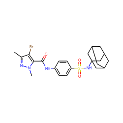 Cc1nn(C)c(C(=O)Nc2ccc(S(=O)(=O)NC34CC5CC(CC(C5)C3)C4)cc2)c1Br ZINC000008456249