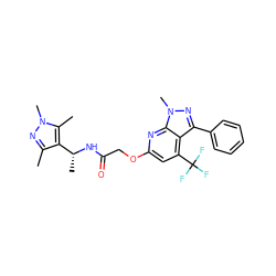 Cc1nn(C)c(C)c1[C@@H](C)NC(=O)COc1cc(C(F)(F)F)c2c(-c3ccccc3)nn(C)c2n1 ZINC000117513203