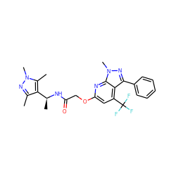 Cc1nn(C)c(C)c1[C@H](C)NC(=O)COc1cc(C(F)(F)F)c2c(-c3ccccc3)nn(C)c2n1 ZINC000117513207