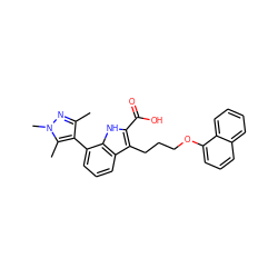 Cc1nn(C)c(C)c1-c1cccc2c(CCCOc3cccc4ccccc34)c(C(=O)O)[nH]c12 ZINC000063539320