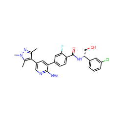 Cc1nn(C)c(C)c1-c1cnc(N)c(-c2ccc(C(=O)N[C@H](CO)c3cccc(Cl)c3)c(F)c2)c1 ZINC001772655996