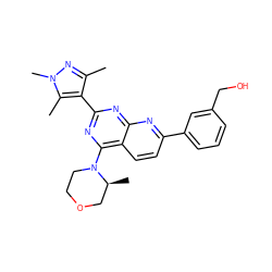 Cc1nn(C)c(C)c1-c1nc(N2CCOC[C@@H]2C)c2ccc(-c3cccc(CO)c3)nc2n1 ZINC000142426819