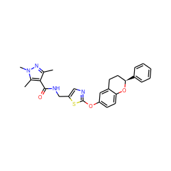 Cc1nn(C)c(C)c1C(=O)NCc1cnc(Oc2ccc3c(c2)CC[C@@H](c2ccccc2)O3)s1 ZINC000169710524