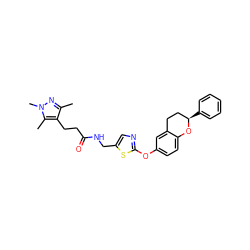 Cc1nn(C)c(C)c1CCC(=O)NCc1cnc(Oc2ccc3c(c2)CC[C@@H](c2ccccc2)O3)s1 ZINC000145627370