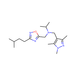 Cc1nn(C)c(C)c1CN(Cc1nc(CCC(C)C)no1)C(C)C ZINC000019841506