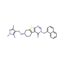 Cc1nn(C)c(C)c1CN[C@H]1CCc2c(sc3ncn(Cc4cccc5ccccc45)c(=O)c23)C1 ZINC001772641081