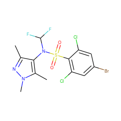 Cc1nn(C)c(C)c1N(C(F)F)S(=O)(=O)c1c(Cl)cc(Br)cc1Cl ZINC000117304748