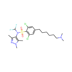 Cc1nn(C)c(C)c1N(C(F)F)S(=O)(=O)c1c(Cl)cc(CCCCCCN(C)C)cc1Cl ZINC000299839336