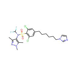 Cc1nn(C)c(C)c1N(C(F)F)S(=O)(=O)c1c(Cl)cc(CCCCCCn2ccnc2)cc1Cl ZINC000140262401