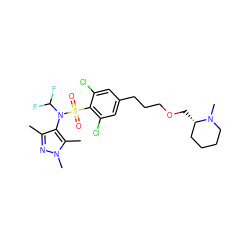 Cc1nn(C)c(C)c1N(C(F)F)S(=O)(=O)c1c(Cl)cc(CCCOC[C@H]2CCCCN2C)cc1Cl ZINC000299833430