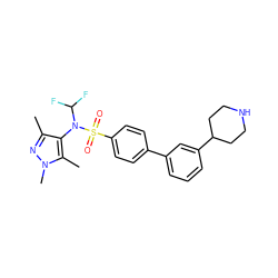 Cc1nn(C)c(C)c1N(C(F)F)S(=O)(=O)c1ccc(-c2cccc(C3CCNCC3)c2)cc1 ZINC000199946240