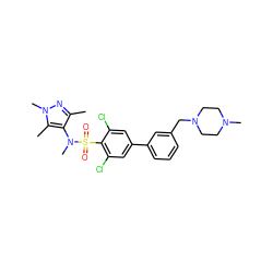 Cc1nn(C)c(C)c1N(C)S(=O)(=O)c1c(Cl)cc(-c2cccc(CN3CCN(C)CC3)c2)cc1Cl ZINC000199946943