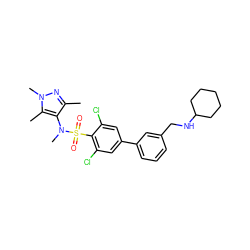 Cc1nn(C)c(C)c1N(C)S(=O)(=O)c1c(Cl)cc(-c2cccc(CNC3CCCCC3)c2)cc1Cl ZINC000199935837