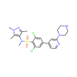 Cc1nn(C)c(C)c1N(C)S(=O)(=O)c1c(Cl)cc(-c2ccnc(N3CCNCC3)c2)cc1Cl ZINC000117320693