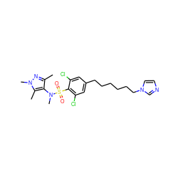 Cc1nn(C)c(C)c1N(C)S(=O)(=O)c1c(Cl)cc(CCCCCCn2ccnc2)cc1Cl ZINC000199946711