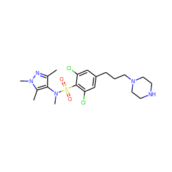 Cc1nn(C)c(C)c1N(C)S(=O)(=O)c1c(Cl)cc(CCCN2CCNCC2)cc1Cl ZINC000199936859