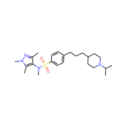 Cc1nn(C)c(C)c1N(C)S(=O)(=O)c1ccc(CCCC2CCN(C(C)C)CC2)cc1 ZINC000199940415