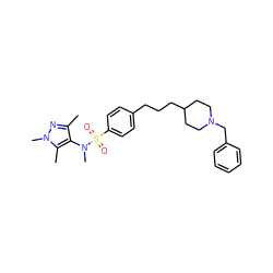 Cc1nn(C)c(C)c1N(C)S(=O)(=O)c1ccc(CCCC2CCN(Cc3ccccc3)CC2)cc1 ZINC001772593295