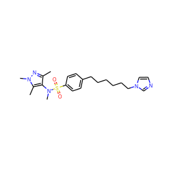 Cc1nn(C)c(C)c1N(C)S(=O)(=O)c1ccc(CCCCCCn2ccnc2)cc1 ZINC000199948028