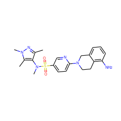 Cc1nn(C)c(C)c1N(C)S(=O)(=O)c1ccc(N2CCc3c(N)cccc3C2)nc1 ZINC000199941895