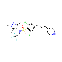 Cc1nn(C)c(C)c1N(CC(F)(F)F)S(=O)(=O)c1c(Cl)cc(CCCC2CCNCC2)cc1Cl ZINC000199946529