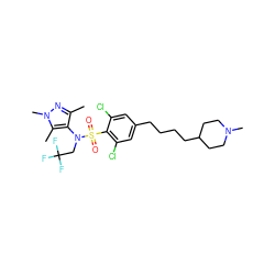 Cc1nn(C)c(C)c1N(CC(F)(F)F)S(=O)(=O)c1c(Cl)cc(CCCCC2CCN(C)CC2)cc1Cl ZINC000199934598