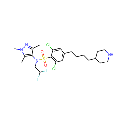 Cc1nn(C)c(C)c1N(CC(F)F)S(=O)(=O)c1c(Cl)cc(CCCCC2CCNCC2)cc1Cl ZINC000199944657