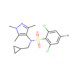 Cc1nn(C)c(C)c1N(CC1CC1)S(=O)(=O)c1c(Cl)cc(Br)cc1Cl ZINC000199941301