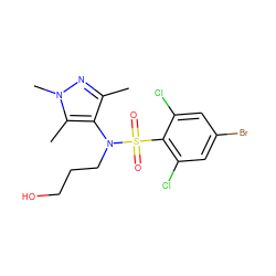 Cc1nn(C)c(C)c1N(CCCO)S(=O)(=O)c1c(Cl)cc(Br)cc1Cl ZINC001772657028